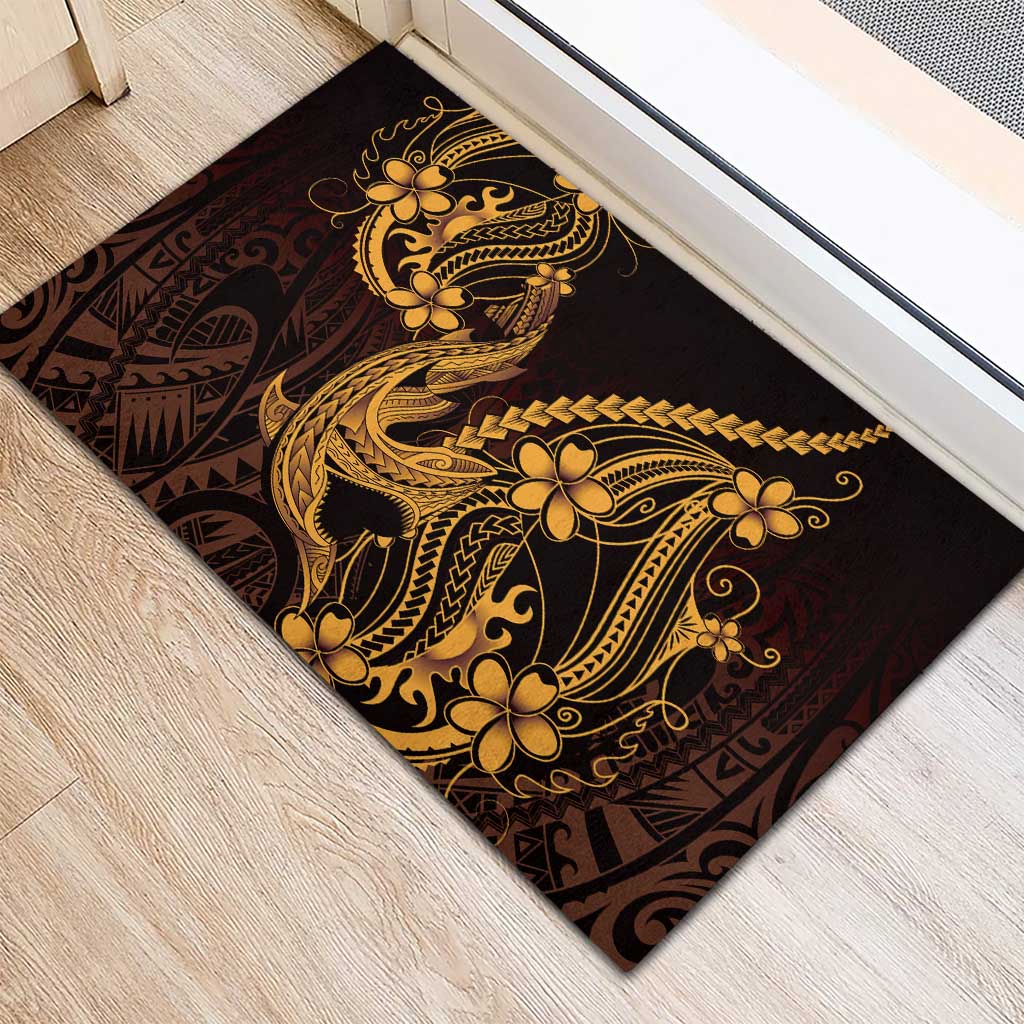 Gold Black Aloha Hawaii Rubber Doormat Polynesian Shark Tattoo With Plumeria LT14 - Polynesian Pride