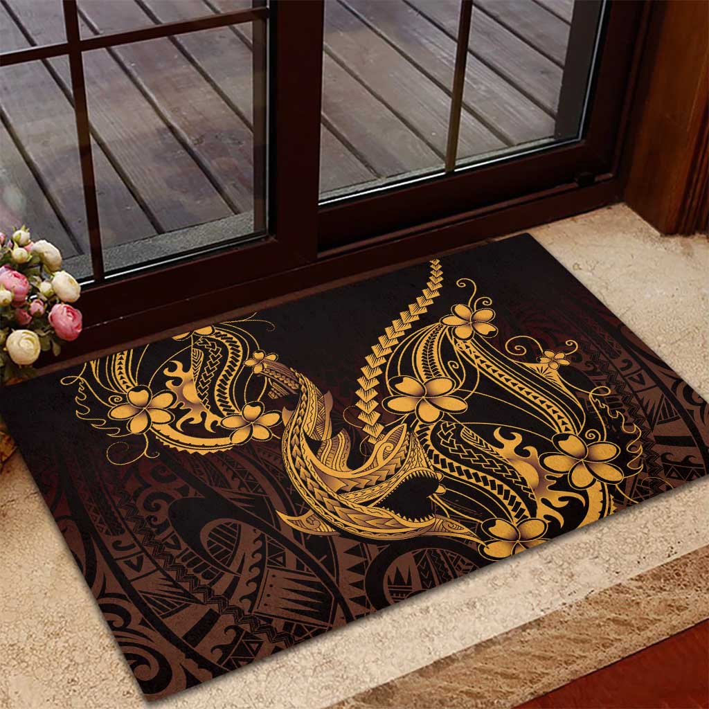 Gold Black Aloha Hawaii Rubber Doormat Polynesian Shark Tattoo With Plumeria LT14 - Polynesian Pride
