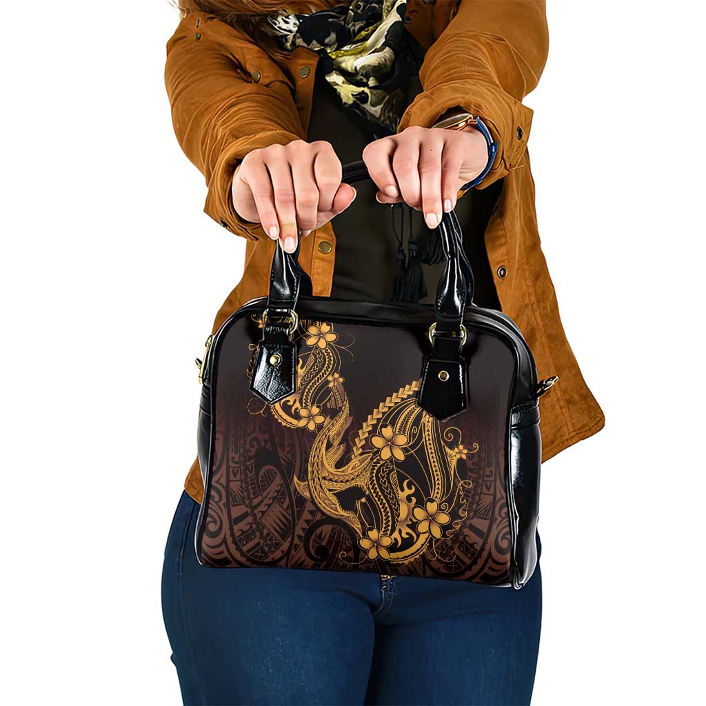 Gold Black Aloha Hawaii Shoulder Handbag Polynesian Shark Tattoo With Plumeria LT14 One Size Gold - Polynesian Pride