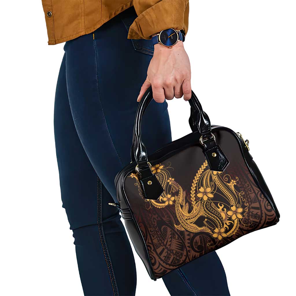 Gold Black Aloha Hawaii Shoulder Handbag Polynesian Shark Tattoo With Plumeria LT14 - Polynesian Pride