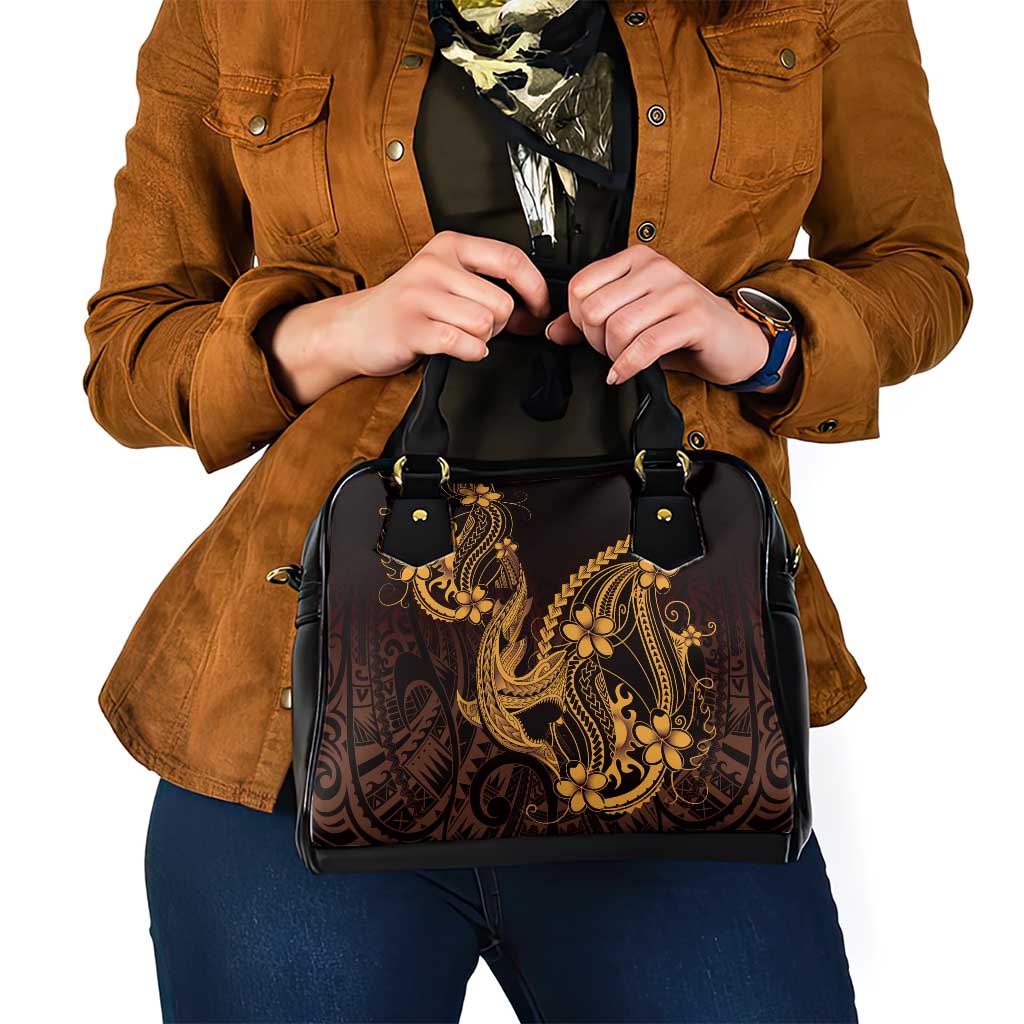 Gold Black Aloha Hawaii Shoulder Handbag Polynesian Shark Tattoo With Plumeria LT14 - Polynesian Pride