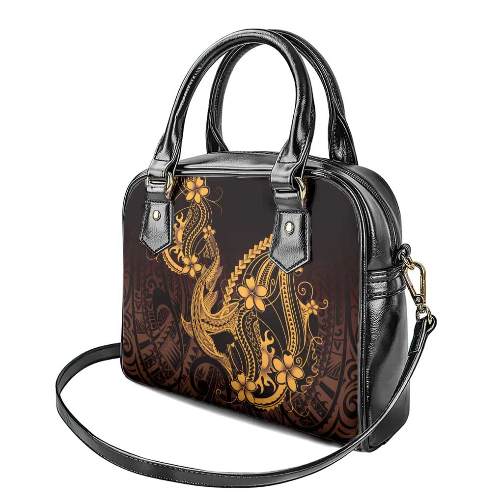 Gold Black Aloha Hawaii Shoulder Handbag Polynesian Shark Tattoo With Plumeria LT14 - Polynesian Pride