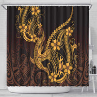 Gold Black Aloha Hawaii Shower Curtain Polynesian Shark Tattoo With Plumeria - Polynesian Pride