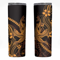 Gold Black Aloha Hawaii Skinny Tumbler Polynesian Shark Tattoo With Plumeria - Polynesian Pride