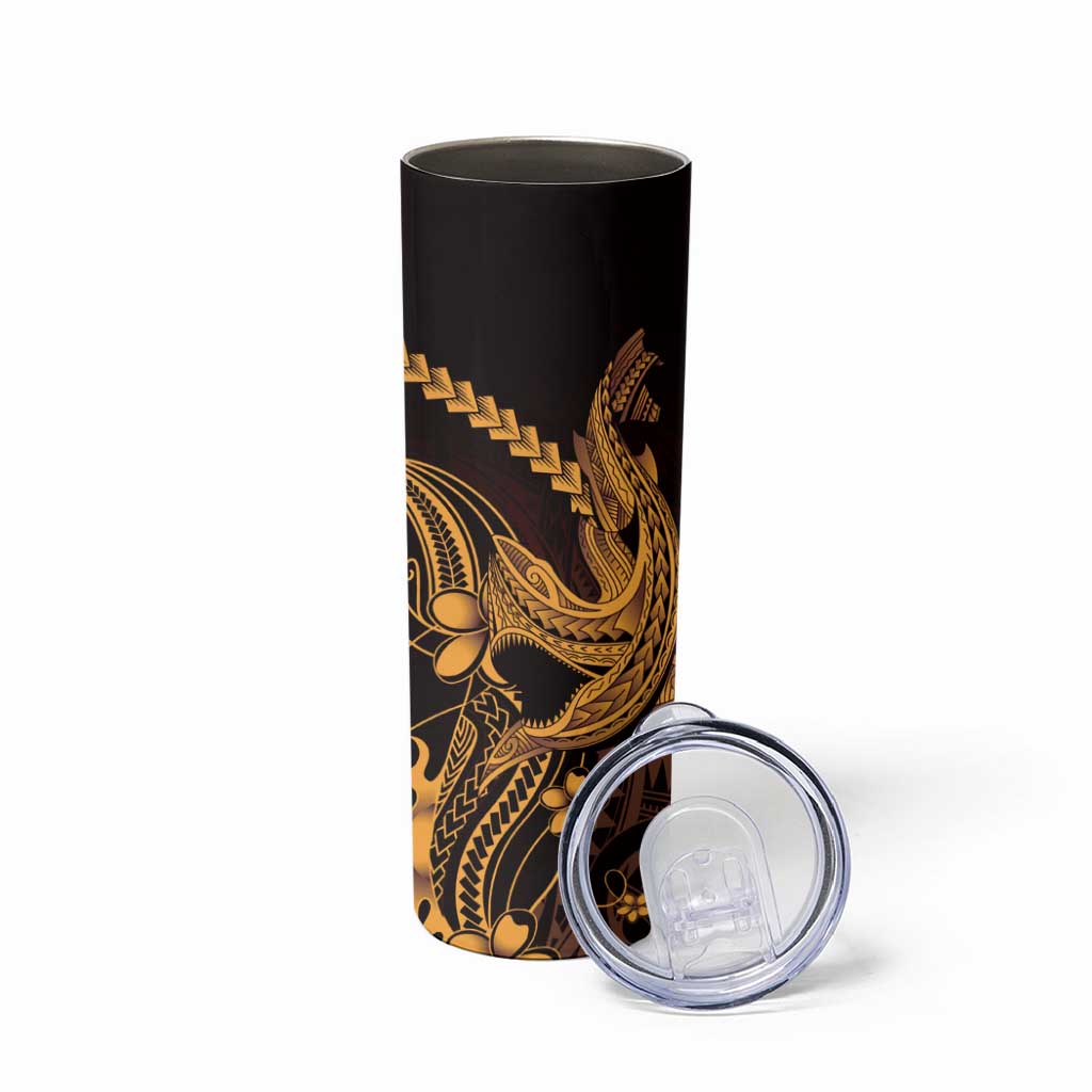 Gold Black Aloha Hawaii Skinny Tumbler Polynesian Shark Tattoo With Plumeria - Polynesian Pride