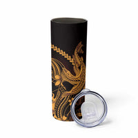 Gold Black Aloha Hawaii Skinny Tumbler Polynesian Shark Tattoo With Plumeria - Polynesian Pride