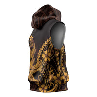 Gold Black Aloha Hawaii Sleeveless Hoodie Polynesian Shark Tattoo With Plumeria LT14 - Polynesian Pride