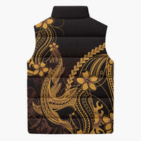 Gold Black Aloha Hawaii Sleeveless Puffer Jacket Polynesian Shark Tattoo With Plumeria LT14 - Polynesian Pride