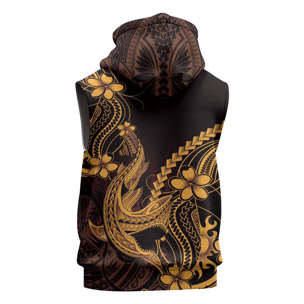 Gold Black Aloha Hawaii Sleeveless Zip Hoodie Polynesian Shark Tattoo With Plumeria LT14 - Polynesian Pride