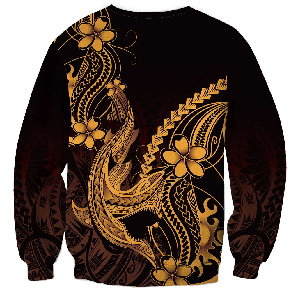 Gold Black Aloha Hawaii Sweatshirt Polynesian Shark Tattoo With Plumeria LT14 - Polynesian Pride