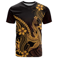 Gold Black Aloha Hawaii T Shirt Polynesian Shark Tattoo With Plumeria - Polynesian Pride