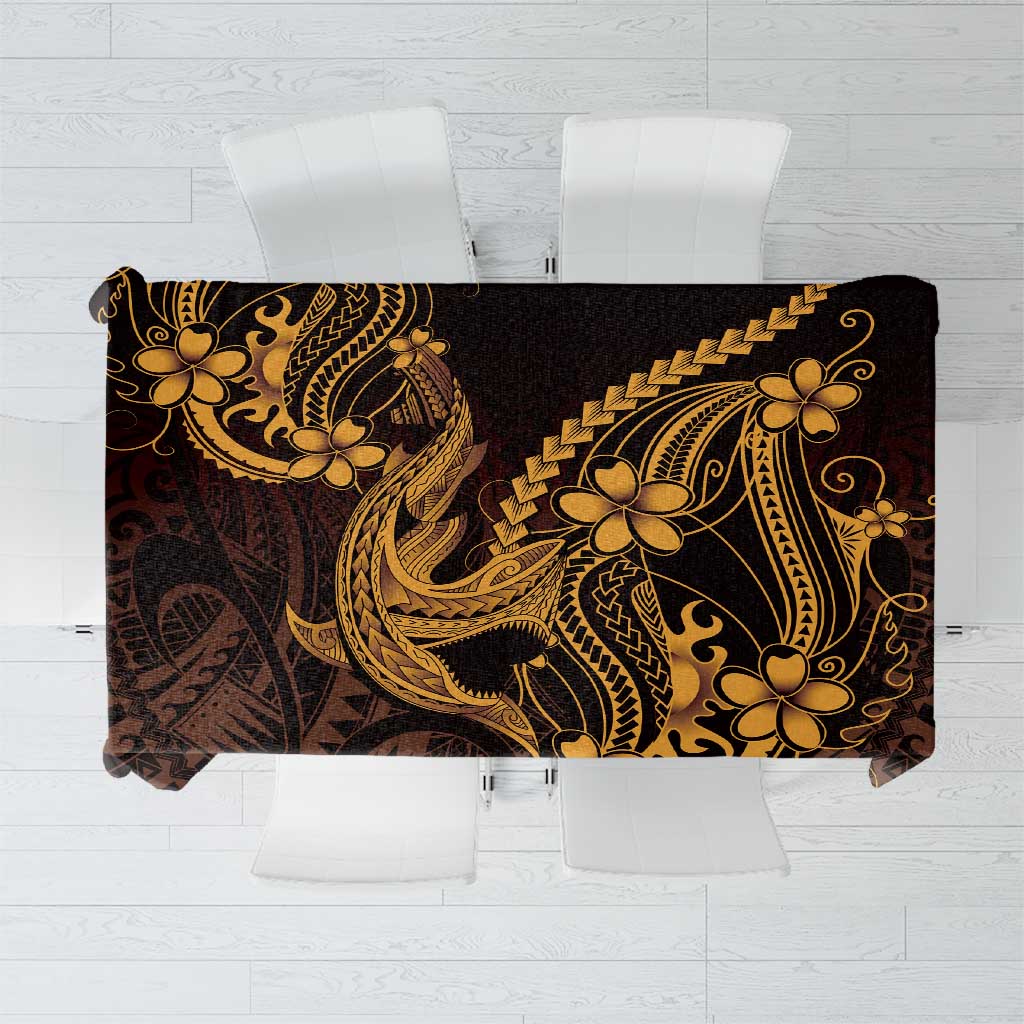 Gold Black Aloha Hawaii Tablecloth Polynesian Shark Tattoo With Plumeria LT14 Gold - Polynesian Pride