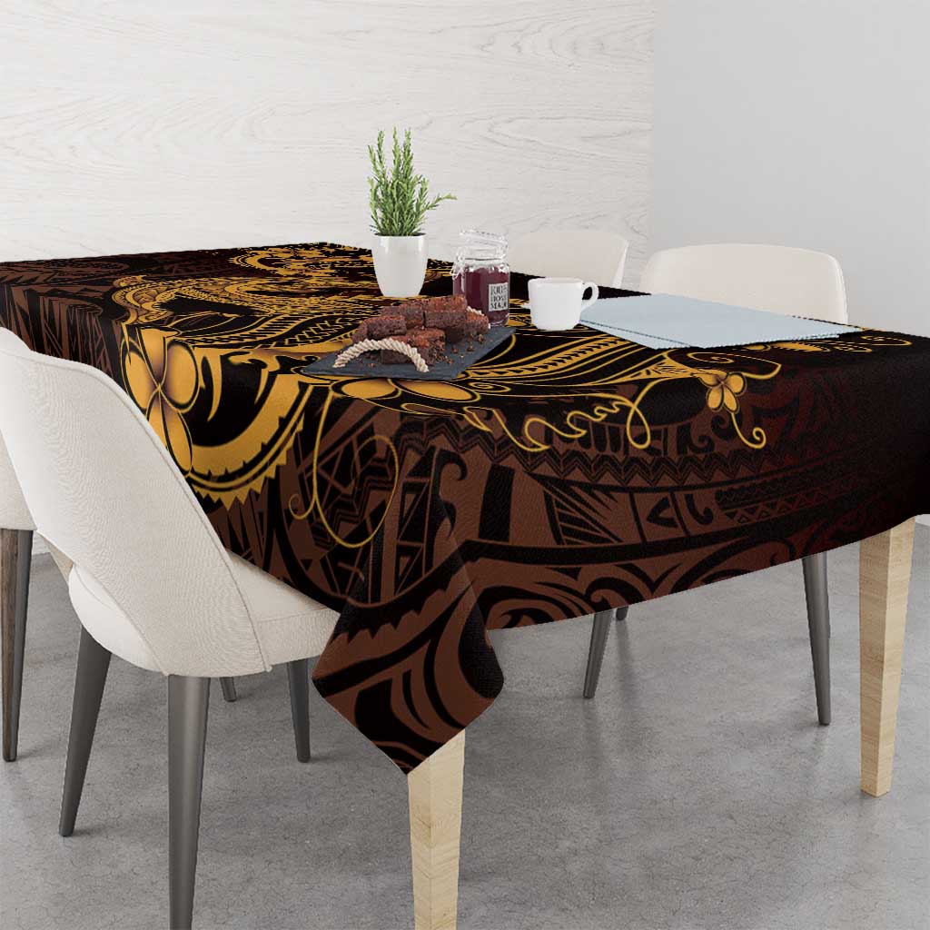 Gold Black Aloha Hawaii Tablecloth Polynesian Shark Tattoo With Plumeria LT14 - Polynesian Pride