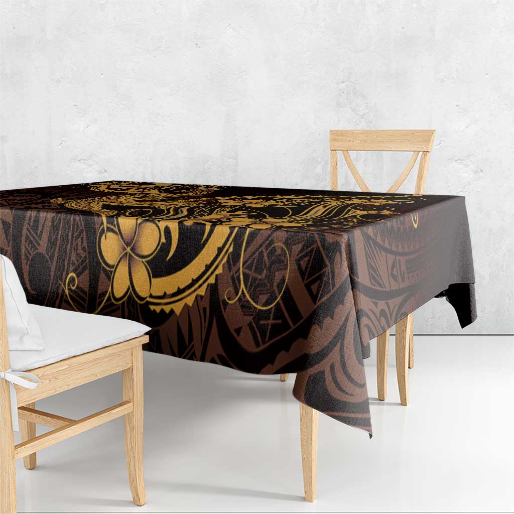 Gold Black Aloha Hawaii Tablecloth Polynesian Shark Tattoo With Plumeria LT14 - Polynesian Pride
