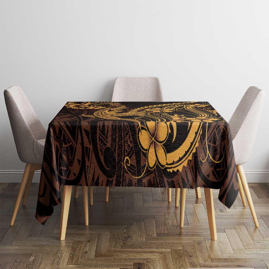Gold Black Aloha Hawaii Tablecloth Polynesian Shark Tattoo With Plumeria LT14 - Polynesian Pride