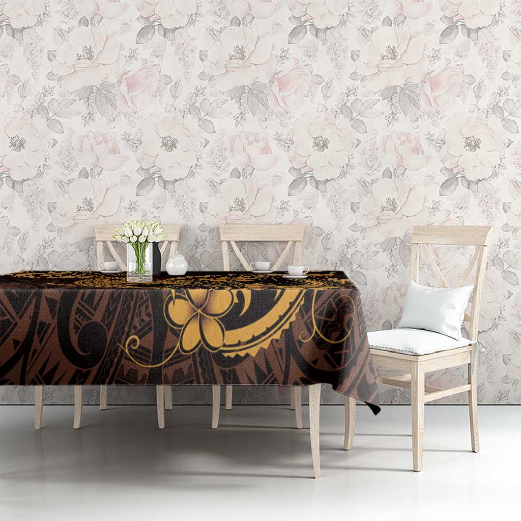 Gold Black Aloha Hawaii Tablecloth Polynesian Shark Tattoo With Plumeria LT14 - Polynesian Pride