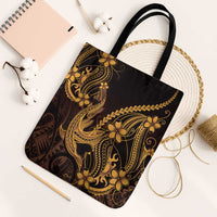 Gold Black Aloha Hawaii Tote Bag Polynesian Shark Tattoo With Plumeria - Polynesian Pride