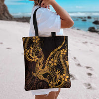 Gold Black Aloha Hawaii Tote Bag Polynesian Shark Tattoo With Plumeria - Polynesian Pride