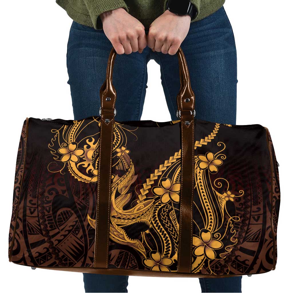 Gold Black Aloha Hawaii Travel Bag Polynesian Shark Tattoo With Plumeria - Polynesian Pride