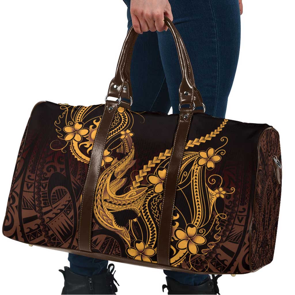 Gold Black Aloha Hawaii Travel Bag Polynesian Shark Tattoo With Plumeria - Polynesian Pride
