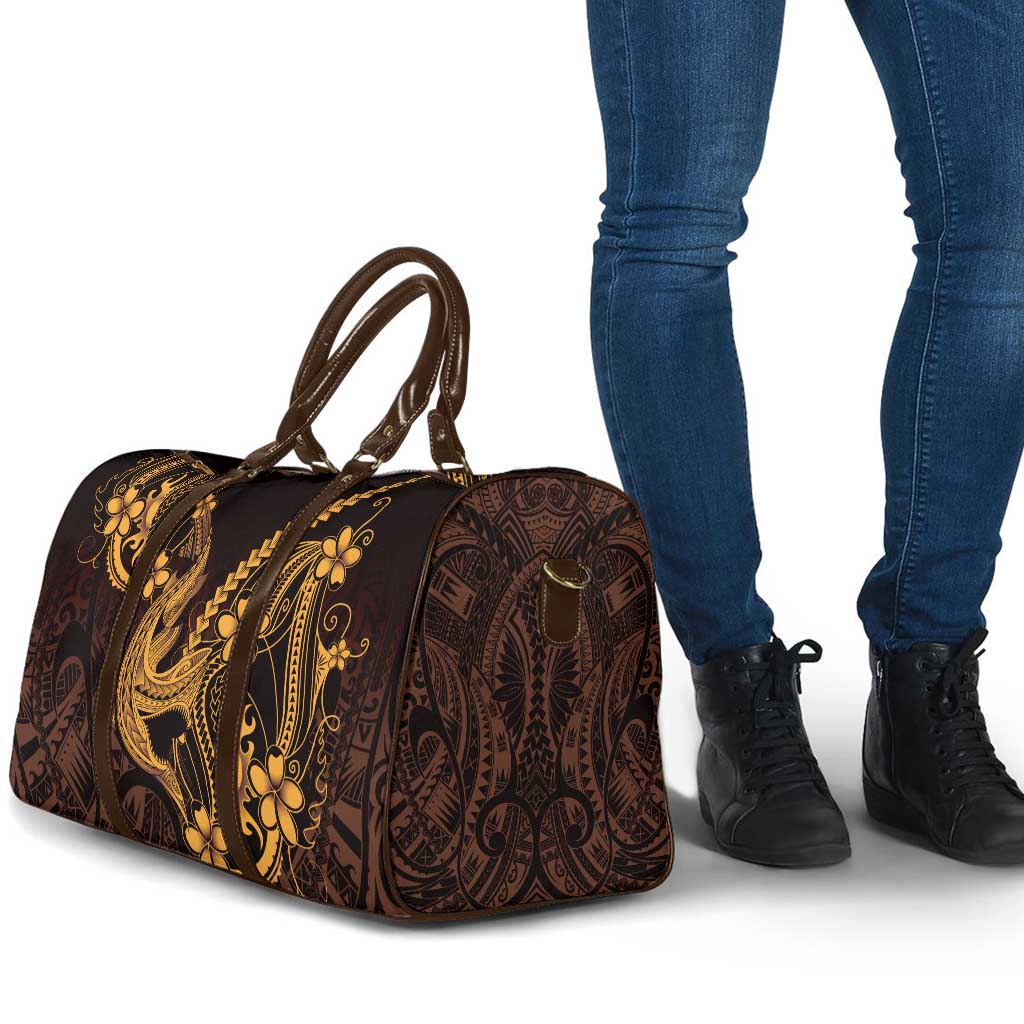 Gold Black Aloha Hawaii Travel Bag Polynesian Shark Tattoo With Plumeria - Polynesian Pride