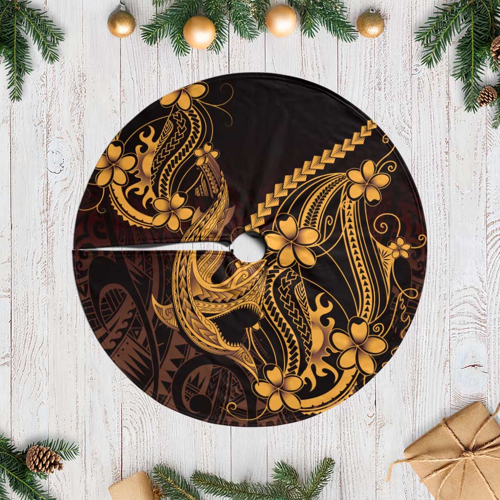 Gold Black Aloha Hawaii Tree Skirt Polynesian Shark Tattoo With Plumeria LT14 Casual Gold - Polynesian Pride
