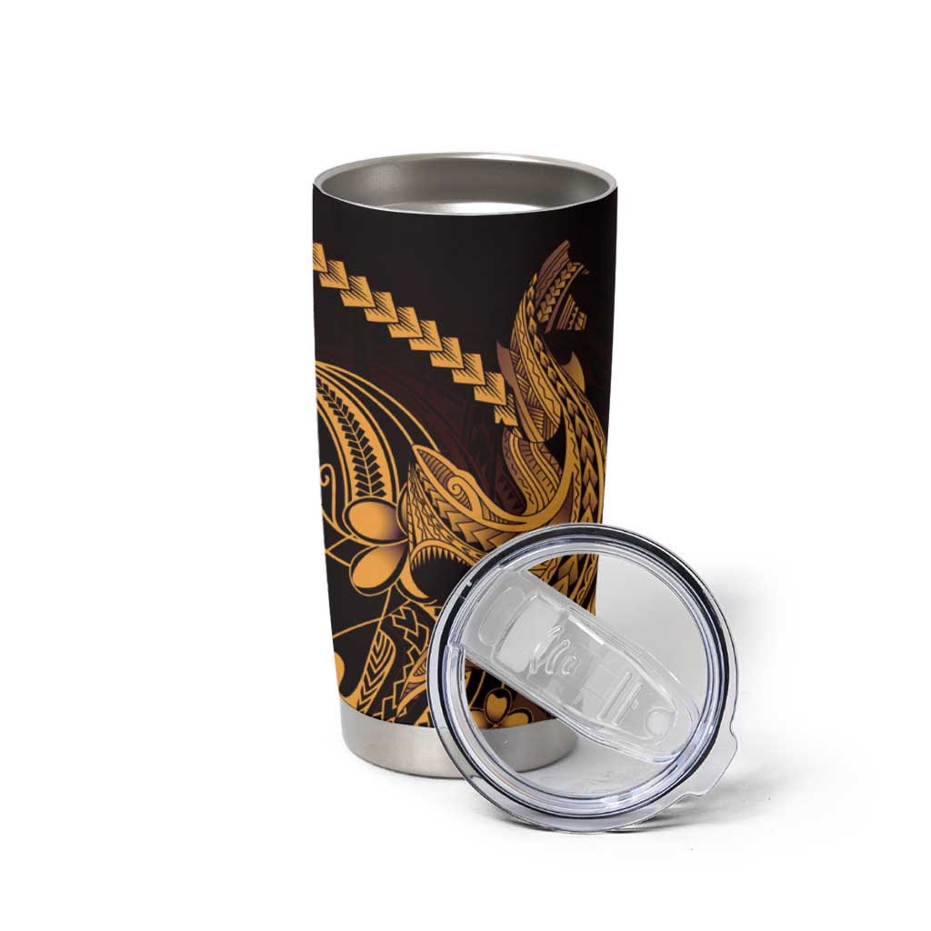 Gold Black Aloha Hawaii Tumbler Cup Polynesian Shark Tattoo With Plumeria - Polynesian Pride