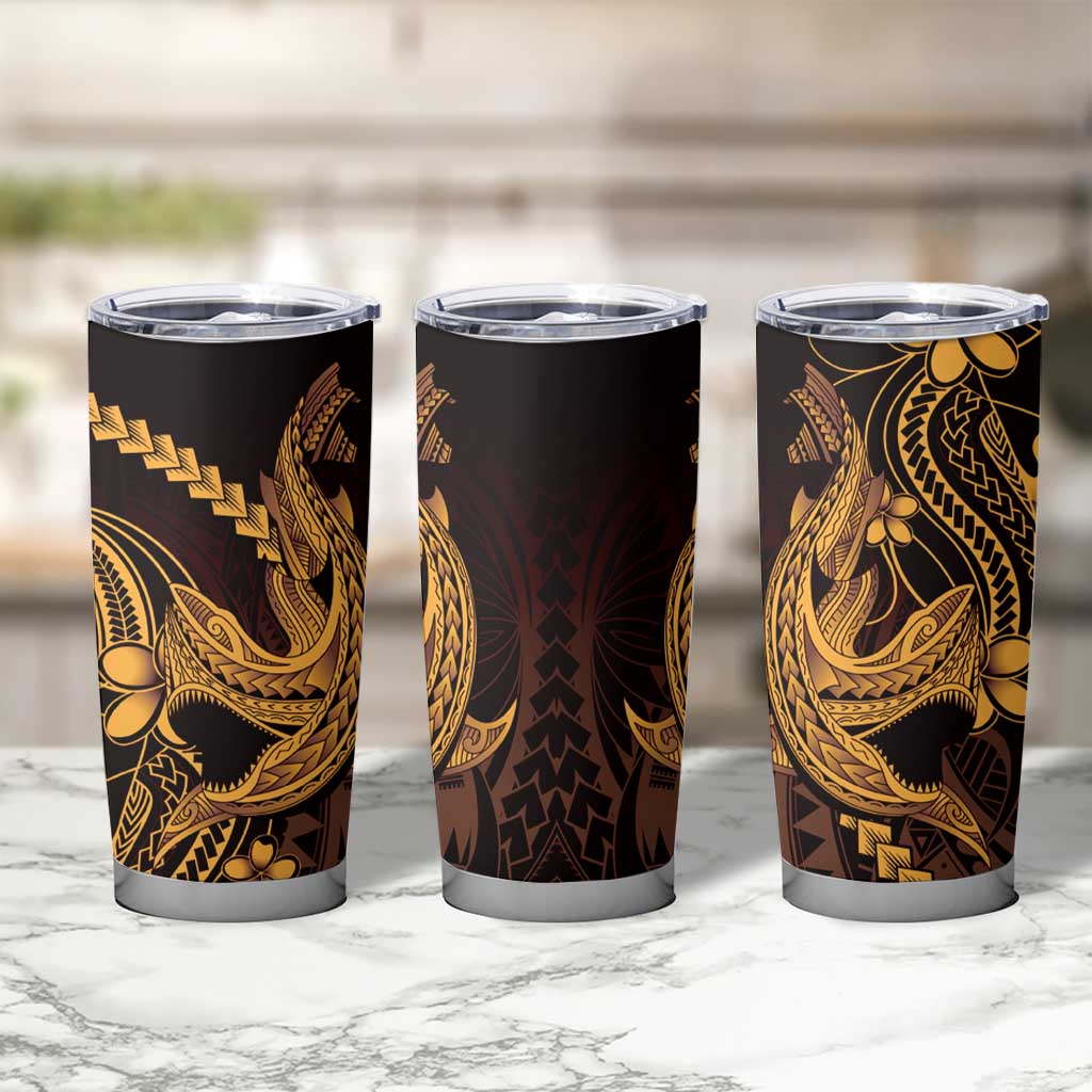 Gold Black Aloha Hawaii Tumbler Cup Polynesian Shark Tattoo With Plumeria - Polynesian Pride