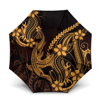 Gold Black Aloha Hawaii Umbrella Polynesian Shark Tattoo With Plumeria LT14 One Size Folded 11.42 inch Opened Diameter 37.4 inch Gold - Polynesian Pride