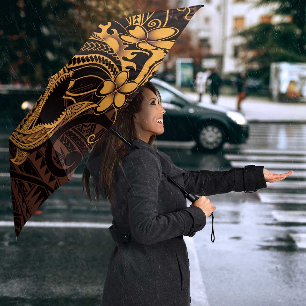 Gold Black Aloha Hawaii Umbrella Polynesian Shark Tattoo With Plumeria LT14 - Polynesian Pride