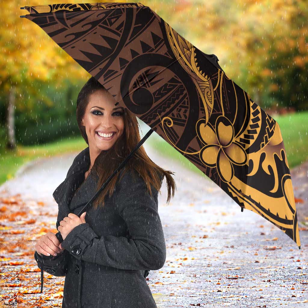 Gold Black Aloha Hawaii Umbrella Polynesian Shark Tattoo With Plumeria LT14 - Polynesian Pride