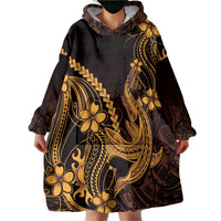 Gold Black Aloha Hawaii Wearable Blanket Hoodie Polynesian Shark Tattoo With Plumeria LT14 - Polynesian Pride
