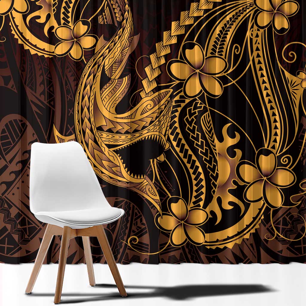 Gold Black Aloha Hawaii Window Curtain Polynesian Shark Tattoo With Plumeria - Polynesian Pride
