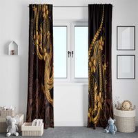 Gold Black Aloha Hawaii Window Curtain Polynesian Shark Tattoo With Plumeria - Polynesian Pride