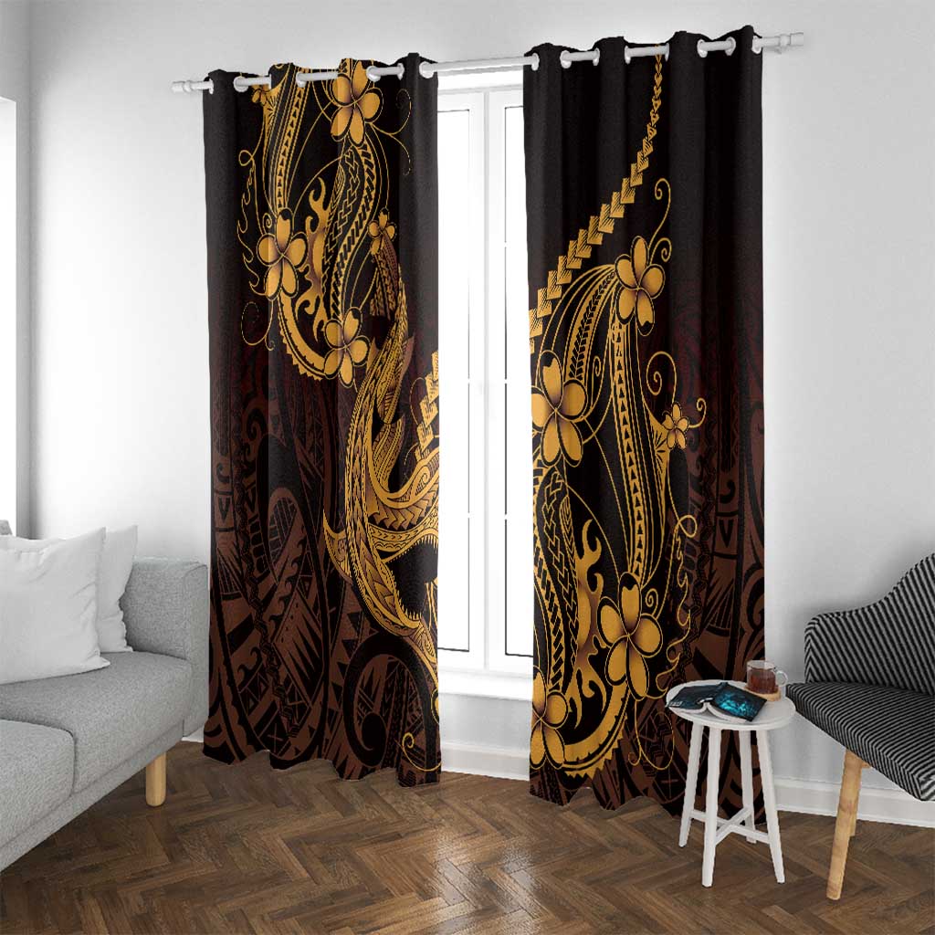 Gold Black Aloha Hawaii Window Curtain Polynesian Shark Tattoo With Plumeria - Polynesian Pride