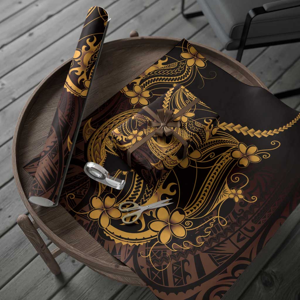 Gold Black Aloha Hawaii Wrapping Paper Polynesian Shark Tattoo With Plumeria LT14 - Polynesian Pride