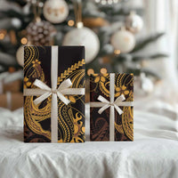 Gold Black Aloha Hawaii Wrapping Paper Polynesian Shark Tattoo With Plumeria LT14 - Polynesian Pride