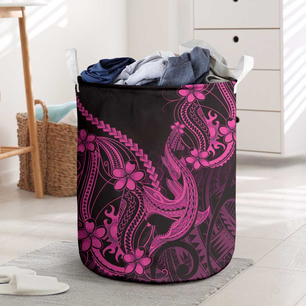 Pink Black Aloha Hawaii Laundry Basket Polynesian Shark Tattoo With Plumeria LT14 Pink - Polynesian Pride