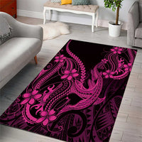 Pink Black Aloha Hawaii Area Rug Polynesian Shark Tattoo With Plumeria - Polynesian Pride