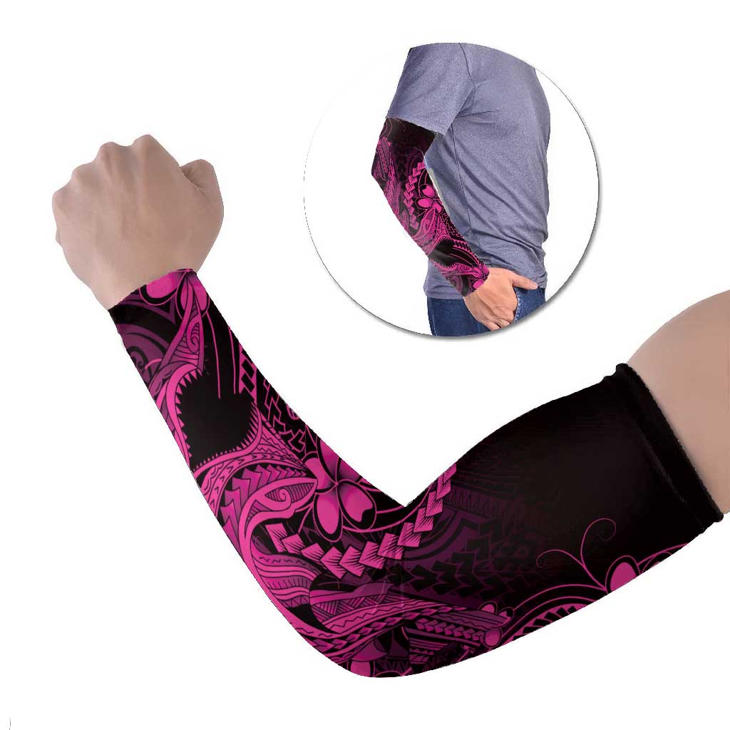 Pink Black Aloha Hawaii Arm Sleeves Polynesian Shark Tattoo With Plumeria LT14 Set of 2 Pink - Polynesian Pride