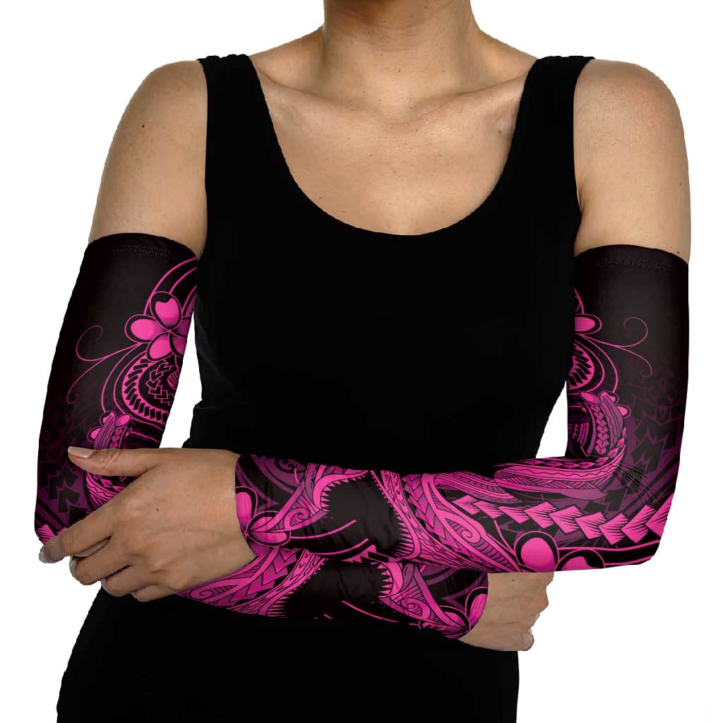 Pink Black Aloha Hawaii Arm Sleeves Polynesian Shark Tattoo With Plumeria LT14 - Polynesian Pride