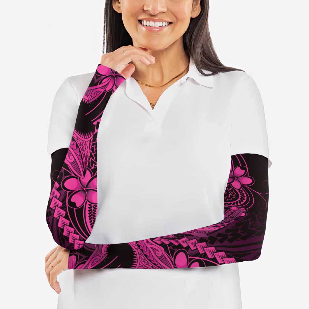 Pink Black Aloha Hawaii Arm Sleeves Polynesian Shark Tattoo With Plumeria LT14 - Polynesian Pride