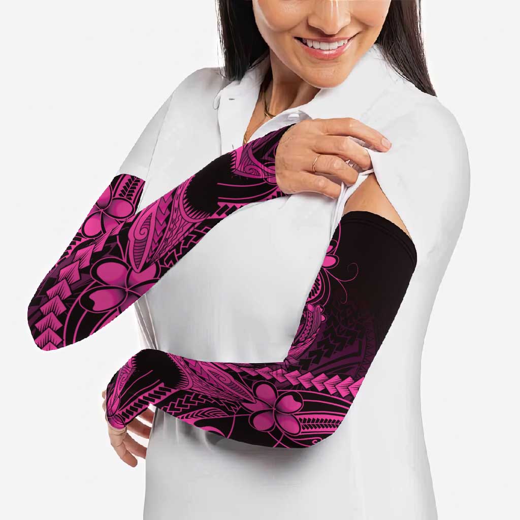 Pink Black Aloha Hawaii Arm Sleeves Polynesian Shark Tattoo With Plumeria LT14 - Polynesian Pride