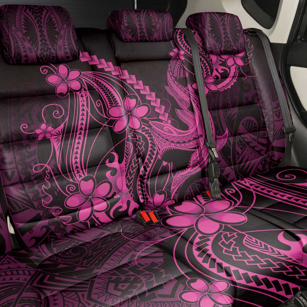 Pink Black Aloha Hawaii Back Car Seat Cover Polynesian Shark Tattoo With Plumeria LT14 - Polynesian Pride