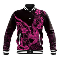 Pink Black Aloha Hawaii Baseball Jacket Polynesian Shark Tattoo With Plumeria LT14 Unisex Pink - Polynesian Pride