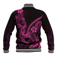 Pink Black Aloha Hawaii Baseball Jacket Polynesian Shark Tattoo With Plumeria LT14 - Polynesian Pride
