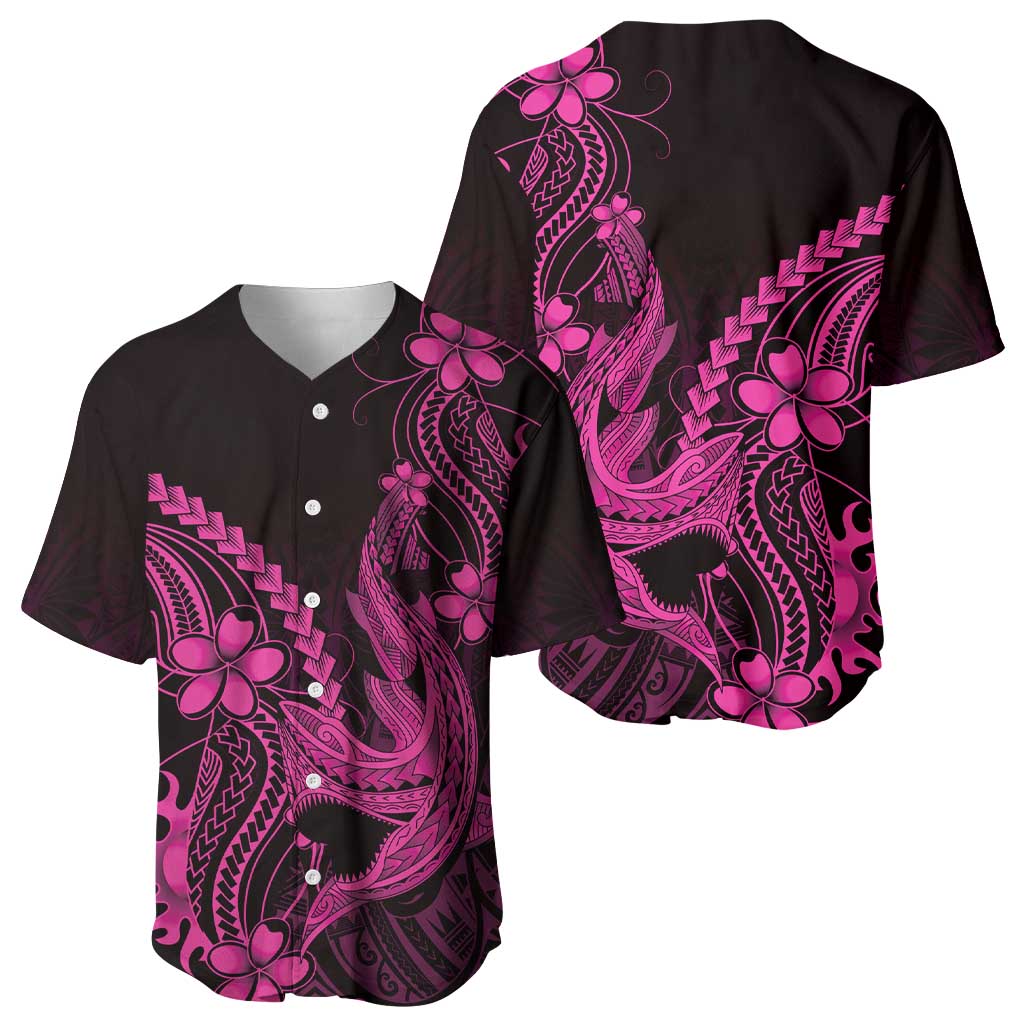Pink Black Aloha Hawaii Baseball Jersey Polynesian Shark Tattoo With Plumeria LT14 - Polynesian Pride