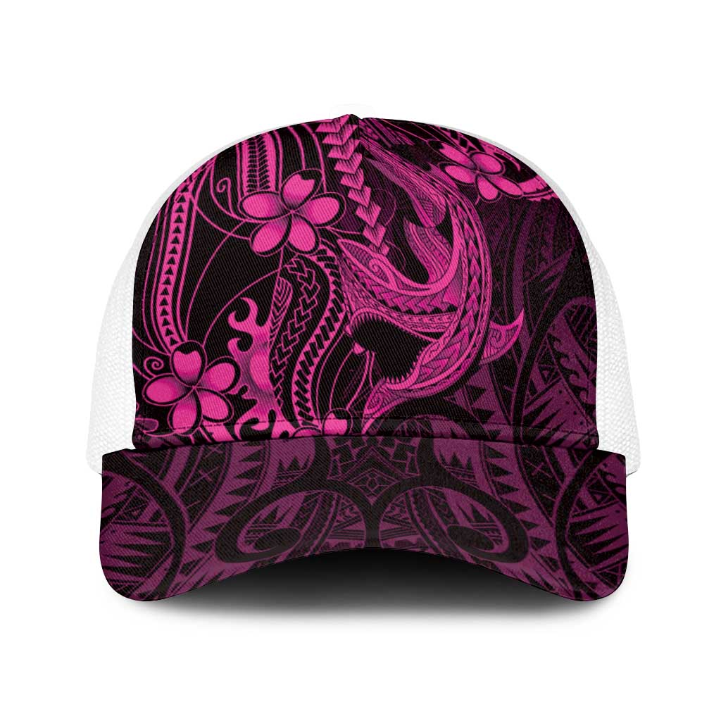 Pink Black Aloha Hawaii Baseball Net Cap Polynesian Shark Tattoo With Plumeria LT14 One Size White Pink - Polynesian Pride