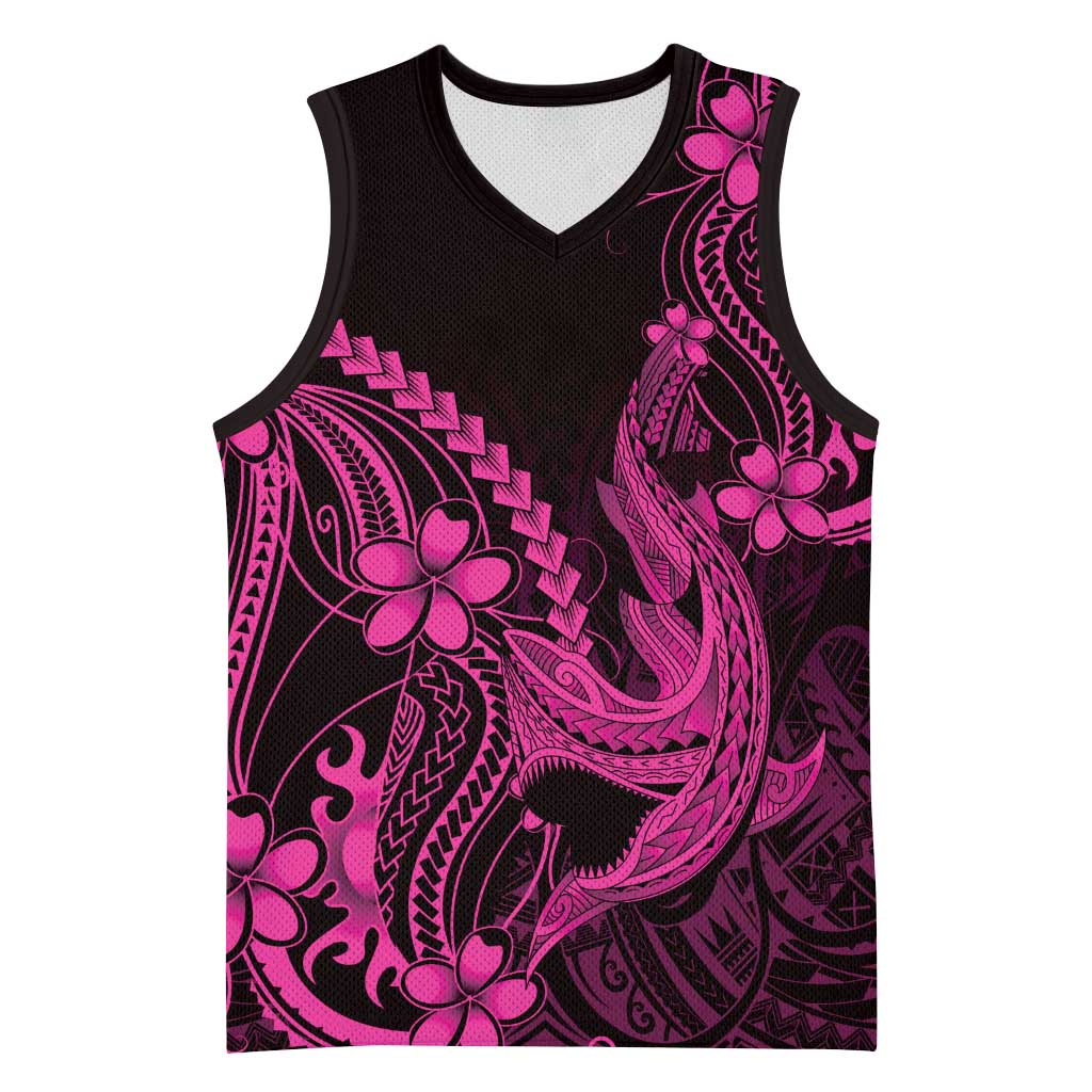 Pink Black Aloha Hawaii Basketball Jersey Polynesian Shark Tattoo With Plumeria LT14 Unisex Pink - Polynesian Pride