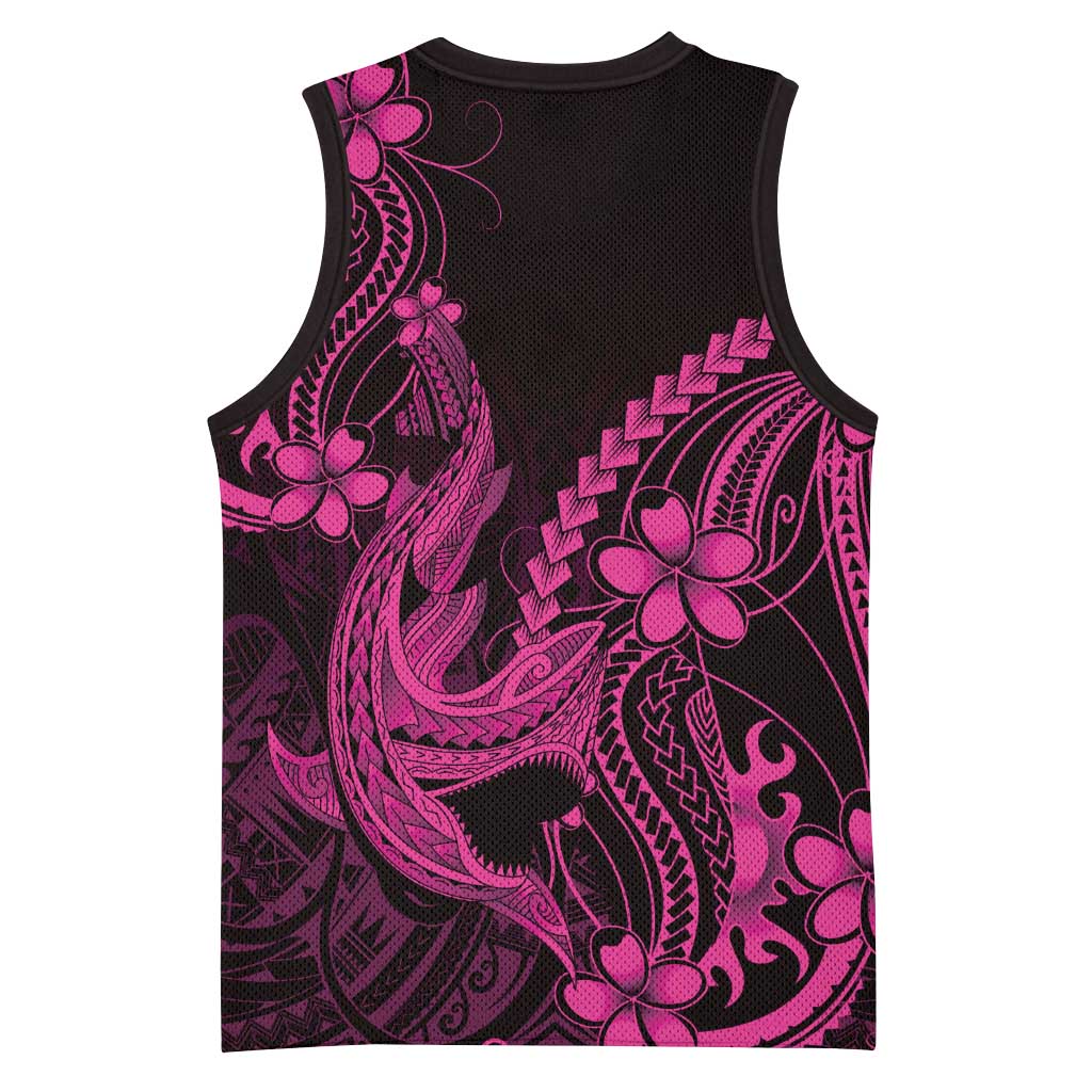 Pink Black Aloha Hawaii Basketball Jersey Polynesian Shark Tattoo With Plumeria LT14 - Polynesian Pride